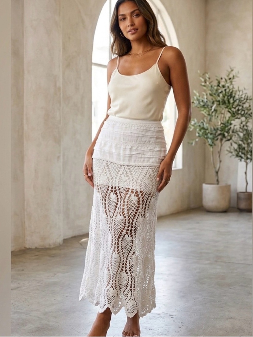 DIMRI ,Elegant White crochet Skirt